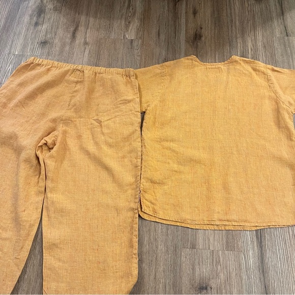 FLAX Linen Shirt Top Pants Twin Set Women’s Small Orange Lagenlook Boho Coastal - Picture 2 of 12
